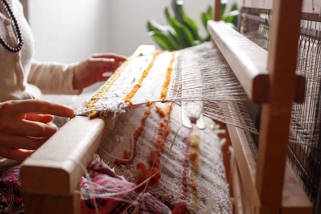 woman making a clothing home decoration