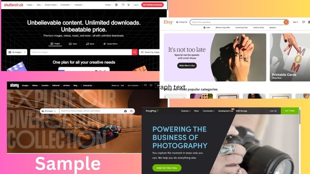 sample of different website for selling photos.