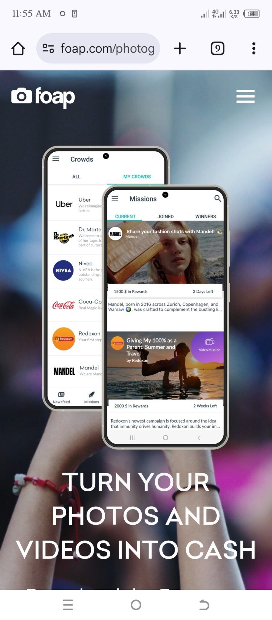 mobile screen of Foap app