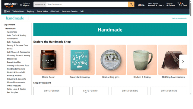 Amazon Handmade page