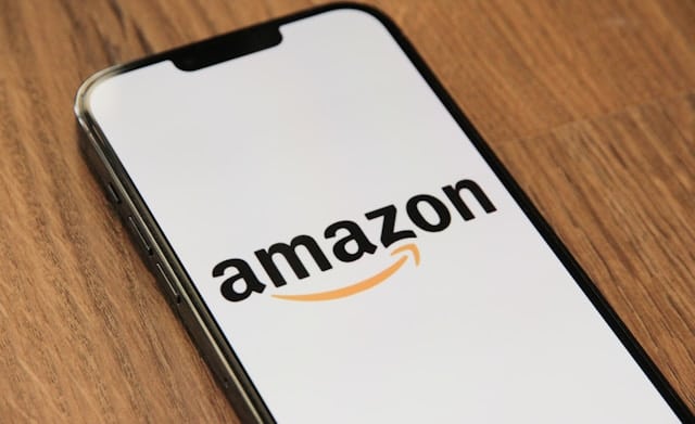 amazon logo written on a mobile phone screen