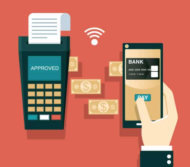 vector illustration of a POS payment system and mobile transfer.